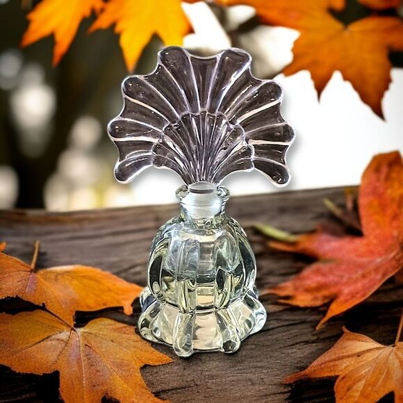 Art Deco Perfume Bottle Heavy Pressed Glass Fan Shaped Stopper Victorian FLAW - Picture 16 of 16